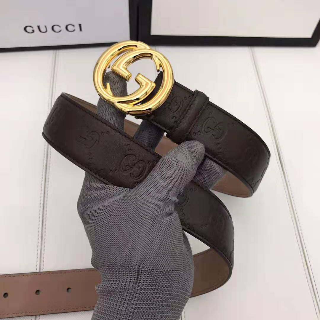 G*u*i unisex G*u*i signature leather belt with interlocking g buckle-brown