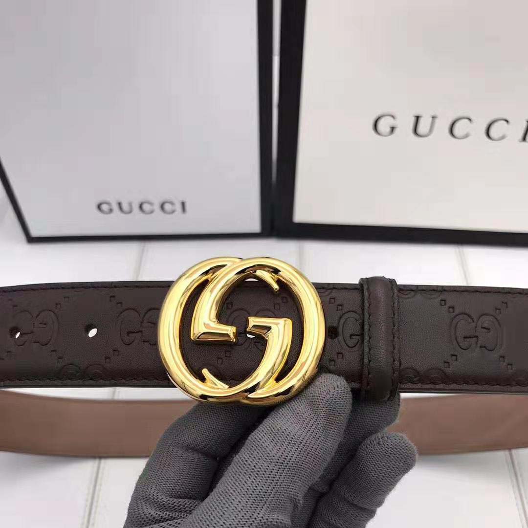 G*u*i unisex G*u*i signature leather belt with interlocking g buckle-brown