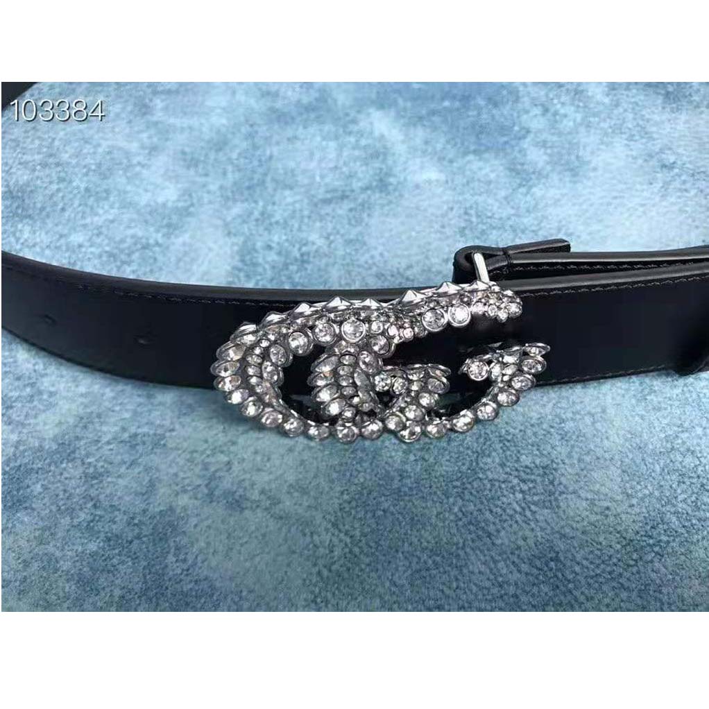 G*u*i unisex leather belt with double g buckle-black