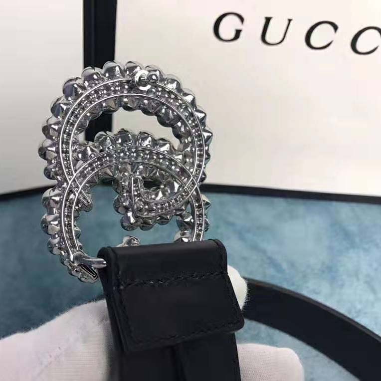 G*u*i unisex leather belt with double g buckle-black