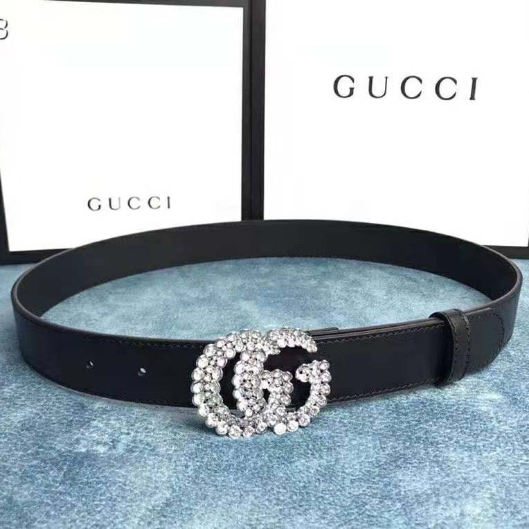 G*u*i unisex leather belt with double g buckle-black