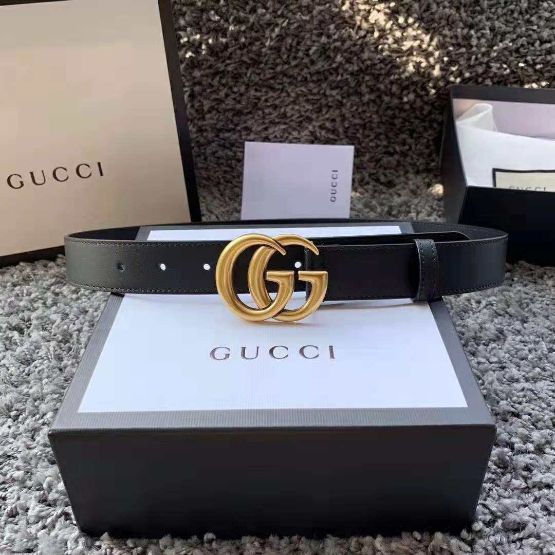 G*u*i unisex leather belt with double g buckle in 2.5cm width-black