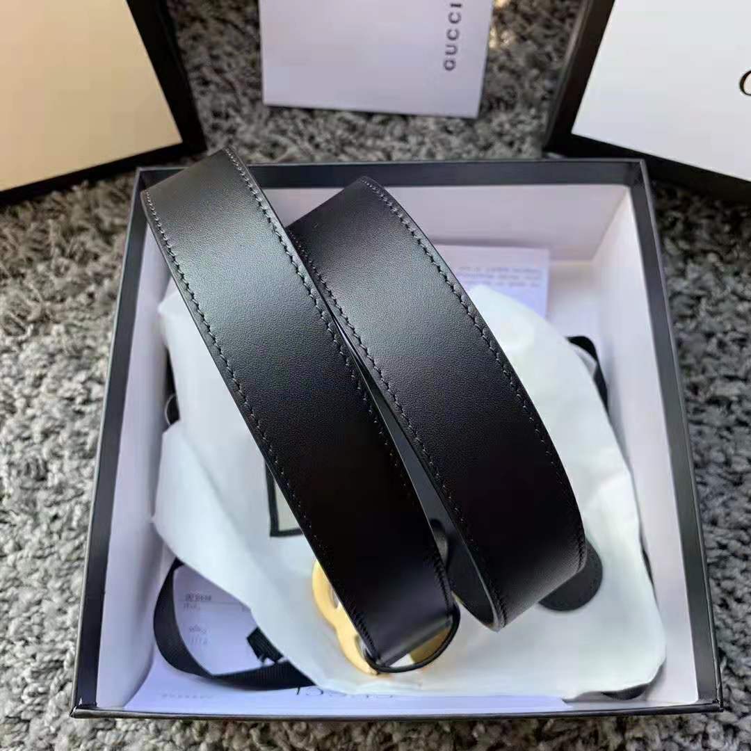 G*u*i unisex leather belt with double g buckle in 2.5cm width-black
