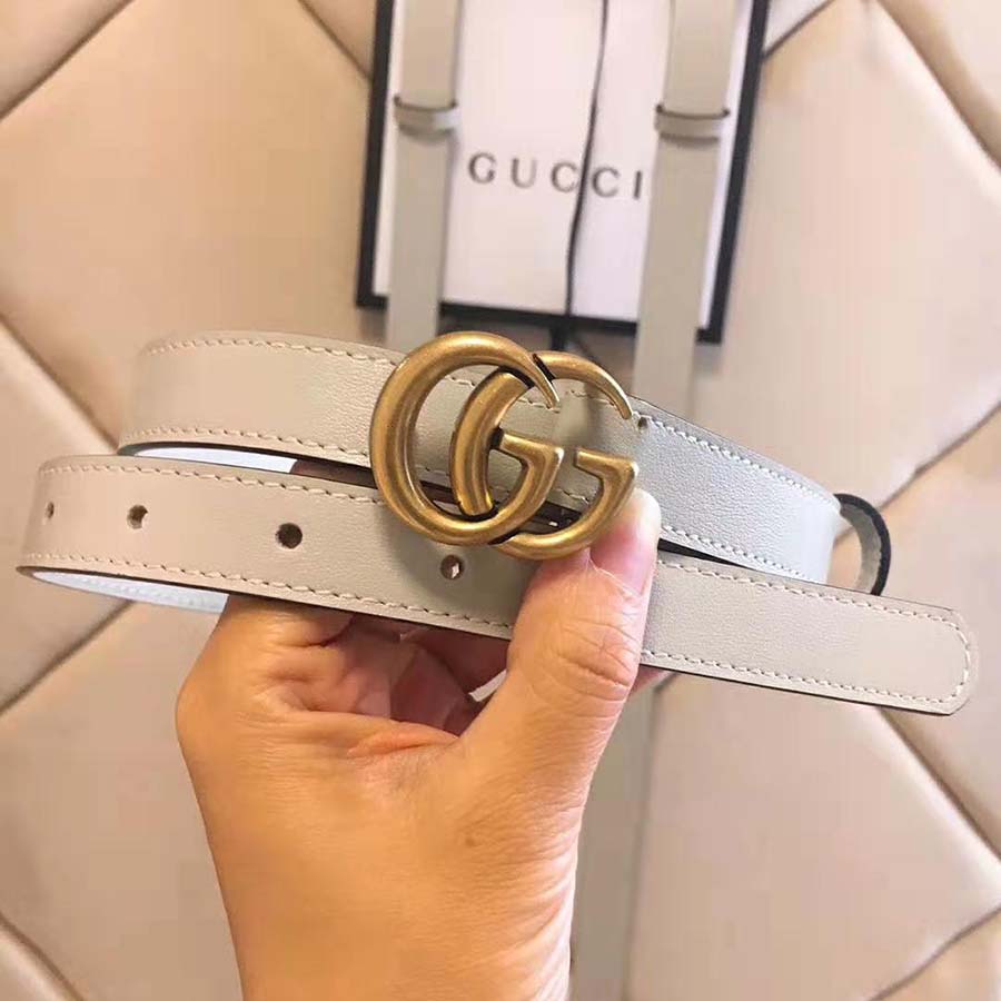 G*u*i unisex leather belt with double g buckle in 2cm width-white