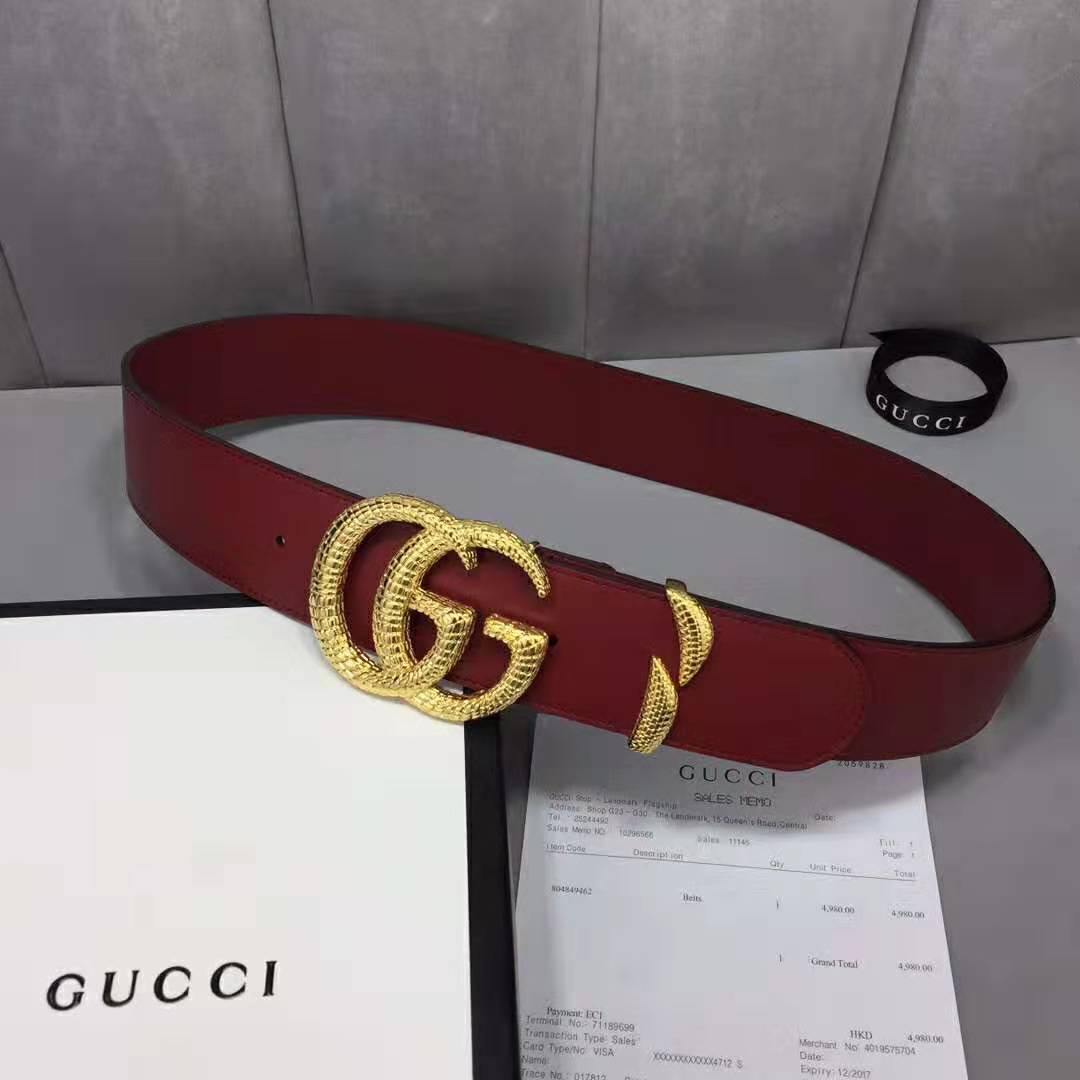 G*u*i unisex leather belt with double g buckle in burgundy leather
