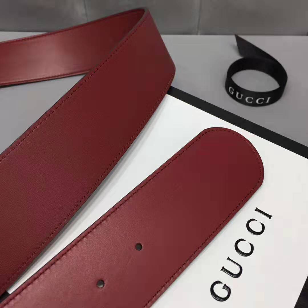 G*u*i unisex leather belt with double g buckle in burgundy leather