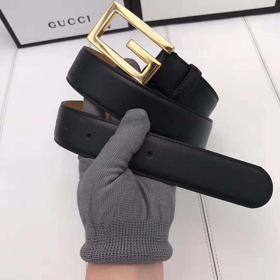 G*u*i unisex leather belt with g buckle-black