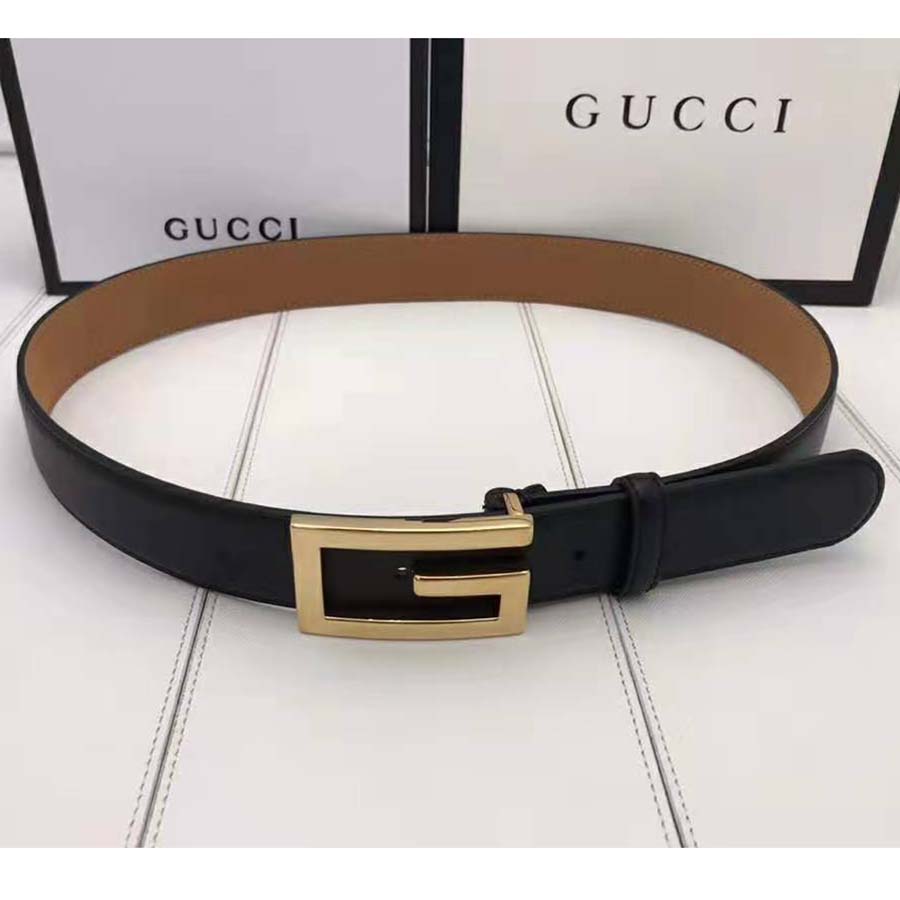 G*u*i unisex leather belt with g buckle-black