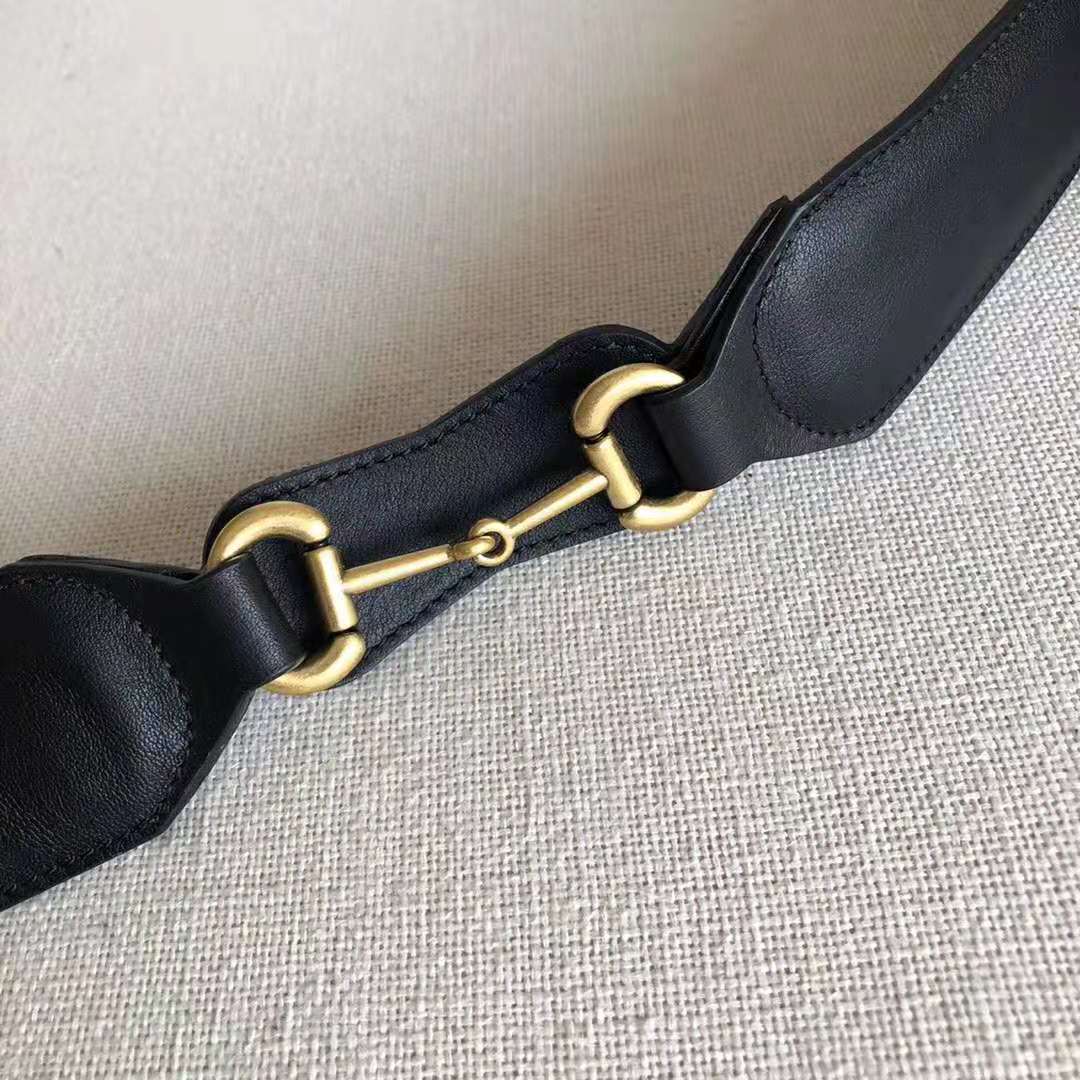 G*u*i unisex leather belt with horsebit in black smooth leather