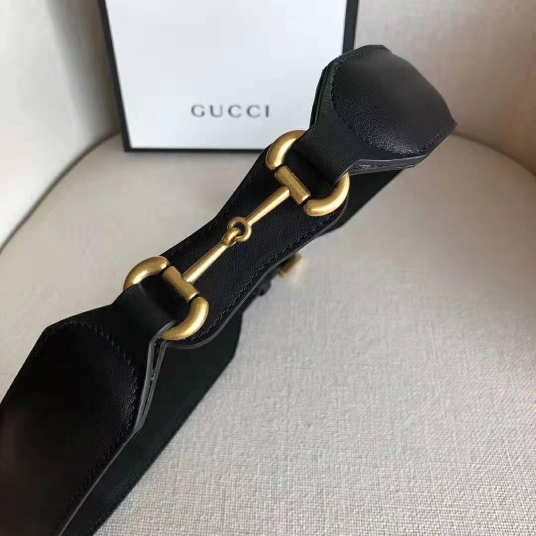G*u*i unisex leather belt with horsebit in black smooth leather