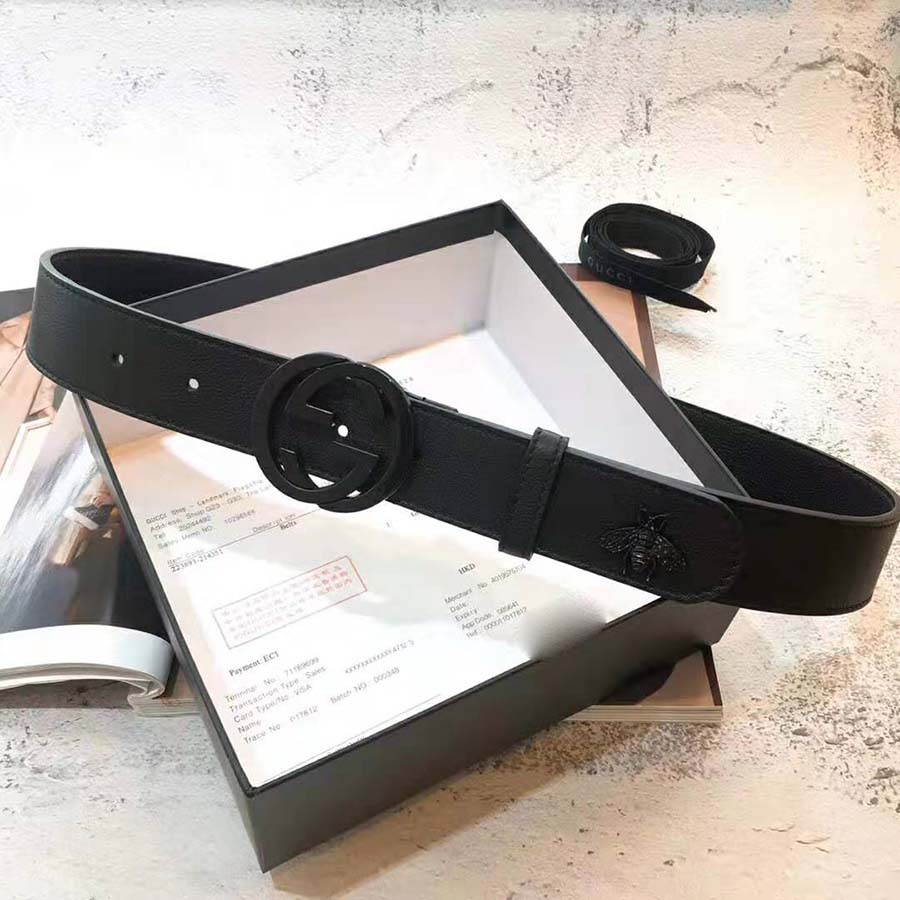 G*u*i unisex leather belt with interlocking g in black leather