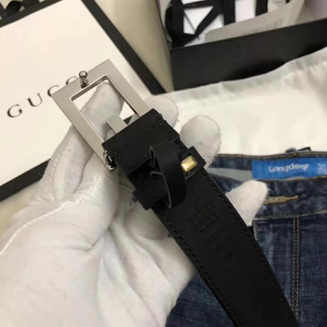 G*u*i unisex leather belt with square g buckle in 3.8cm width-black