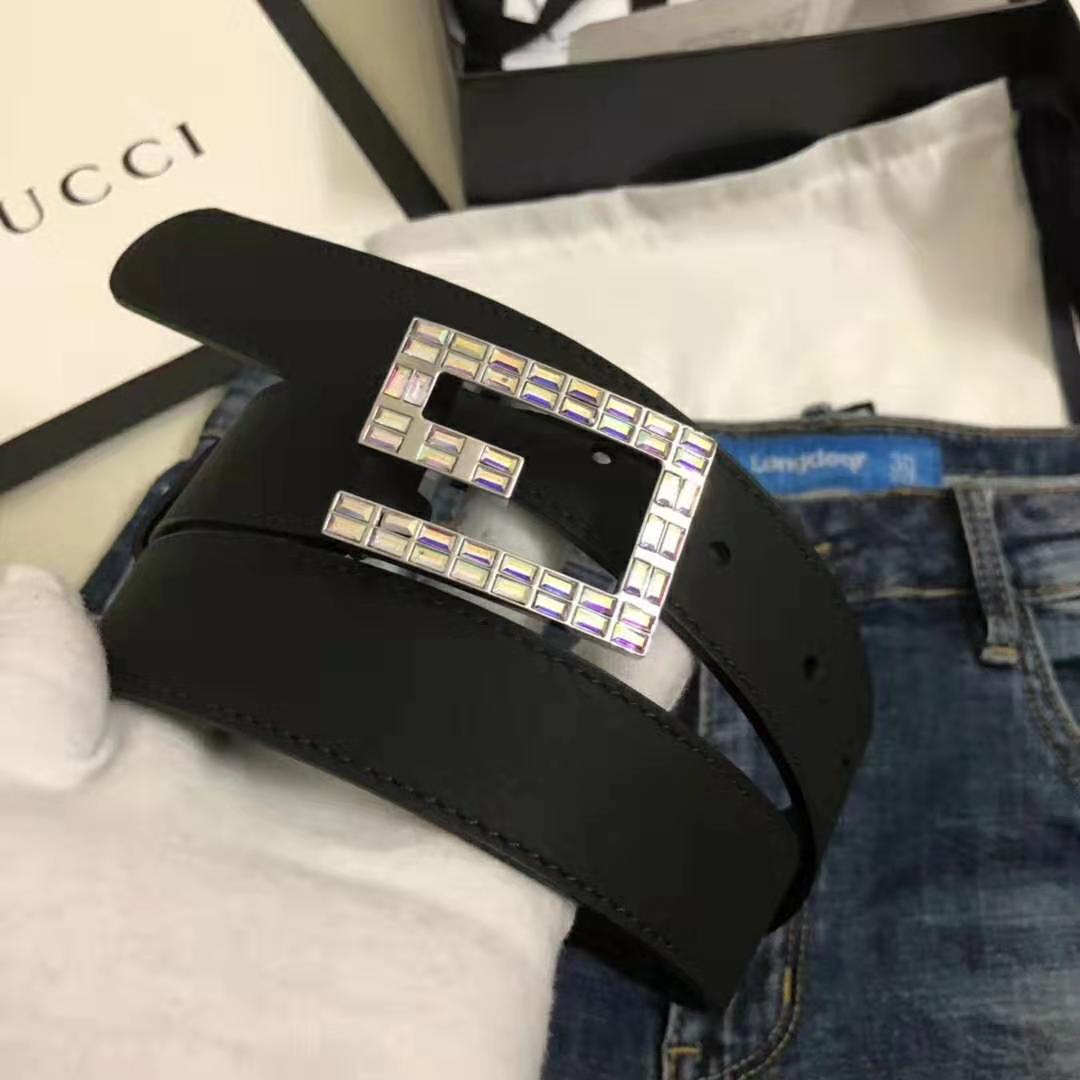 G*u*i unisex leather belt with square g buckle in 3.8cm width-black