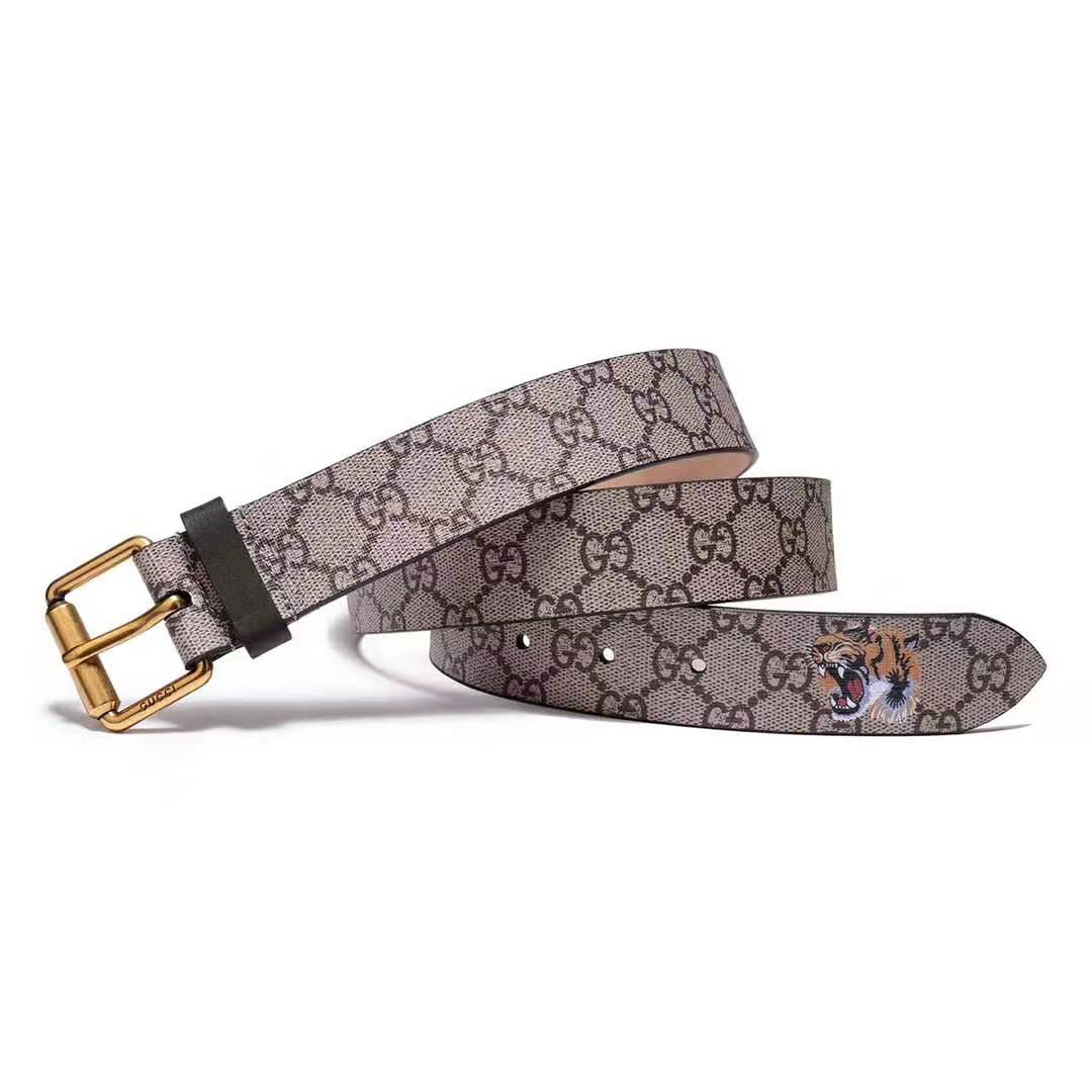 G*u*i unisex tiger print gg supreme belt in beige/ebony gg supreme canvas
