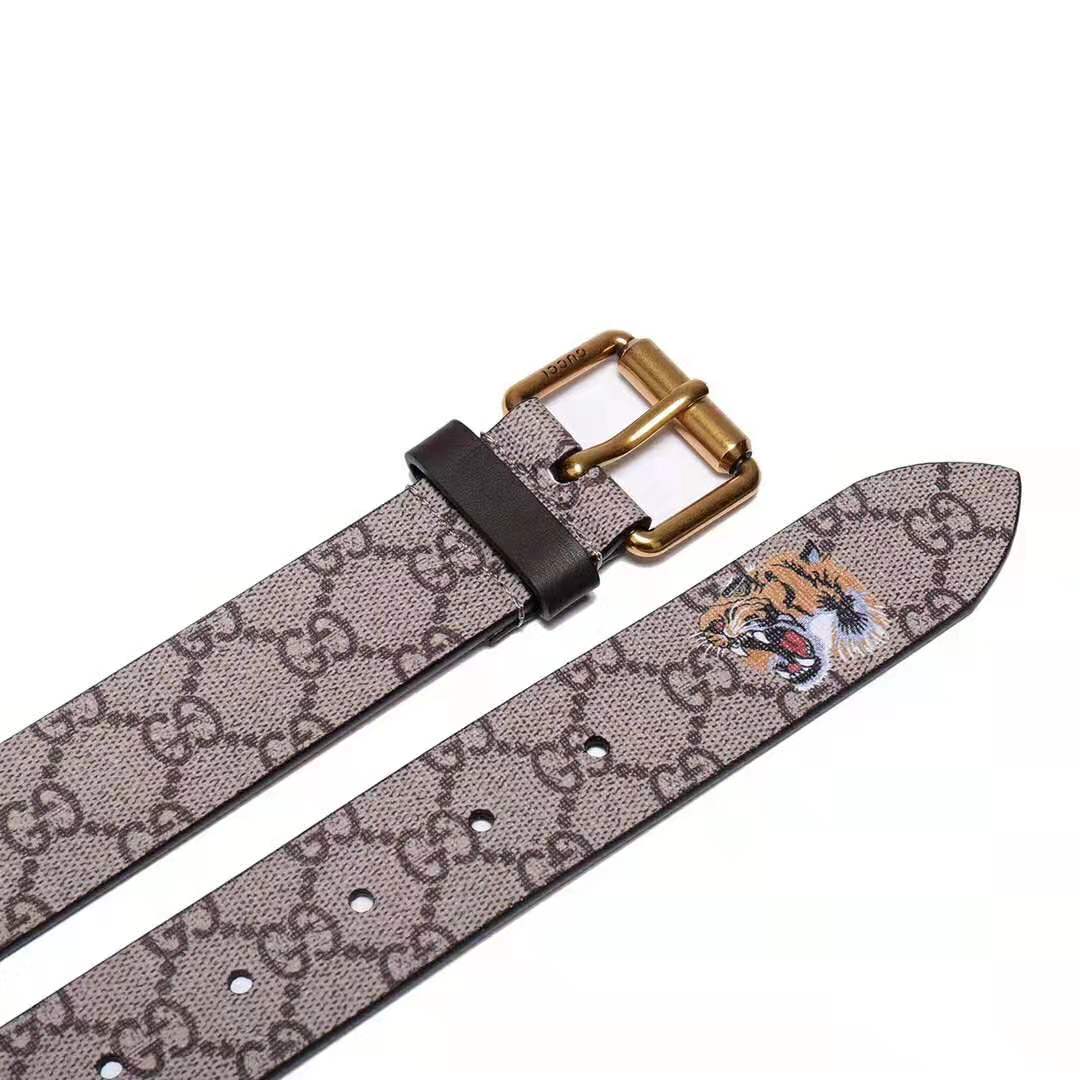 G*u*i unisex tiger print gg supreme belt in beige/ebony gg supreme canvas