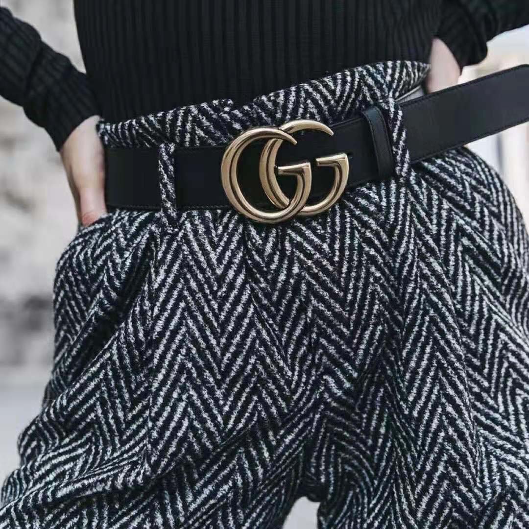 G*u*i unisex wide leather belt with double g-black
