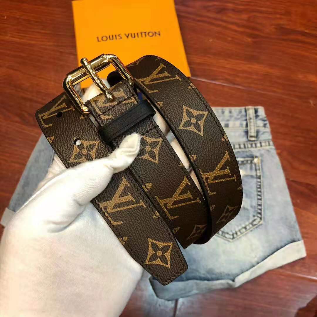 Louis Vuitton LV Unisex Signature Chain 35mm Belt in Monogram Macassar Canvas-Brown
