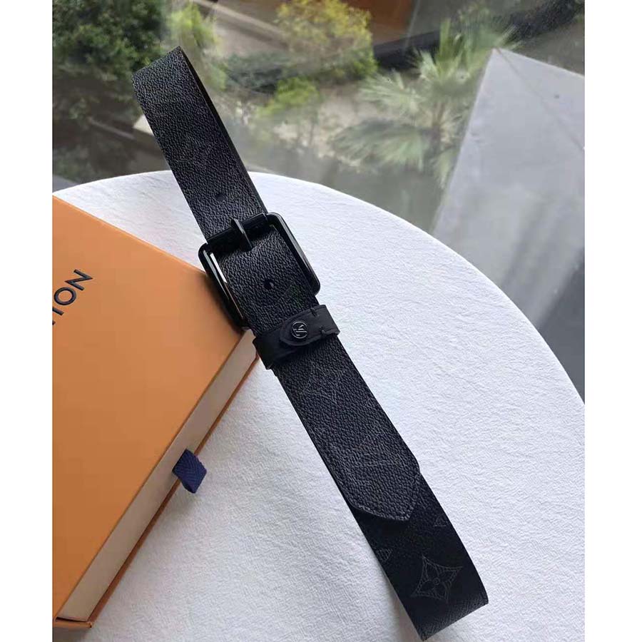 Louis Vuitton LV Unisex Voyager 35mm Belt in Monogram Eclipse Canvas