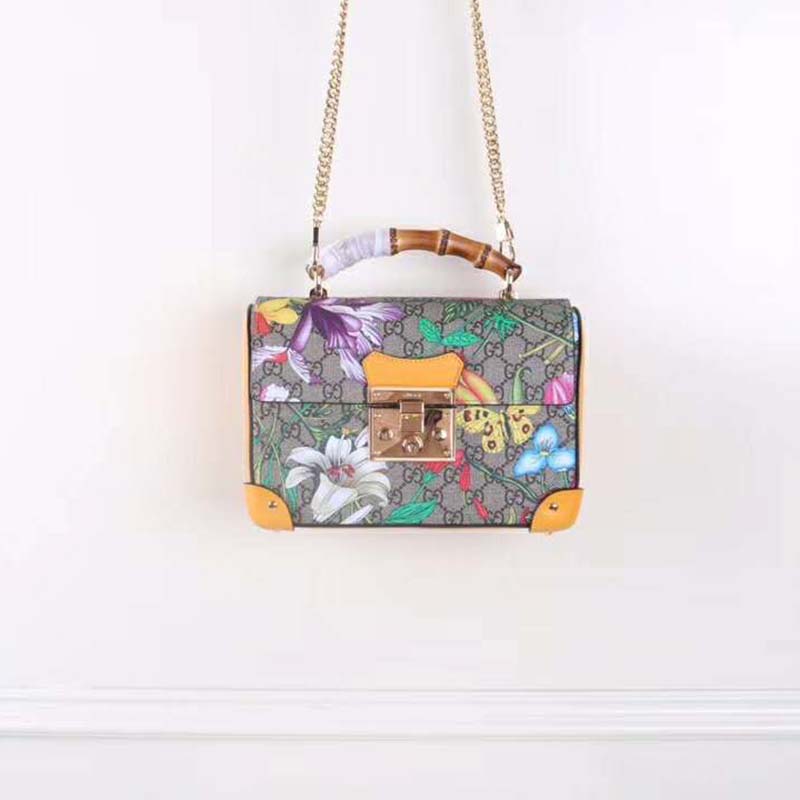 G*u*i gg women padlock gg flora small bamboo shoulder-beige