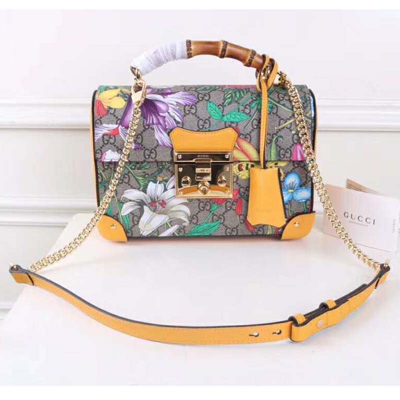 G*u*i gg women padlock gg flora small bamboo shoulder-beige