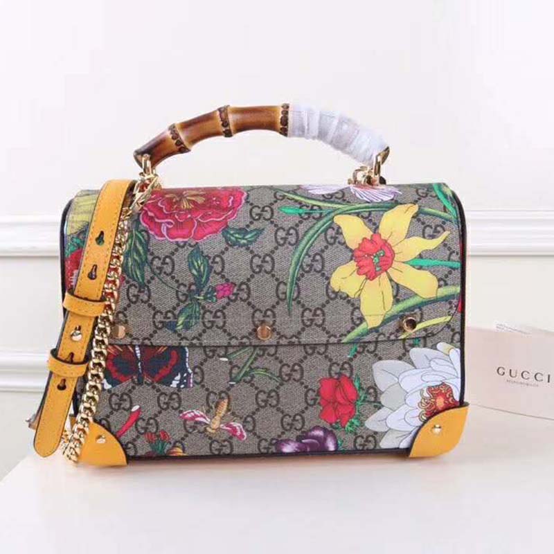 G*u*i gg women padlock gg flora small bamboo shoulder-beige