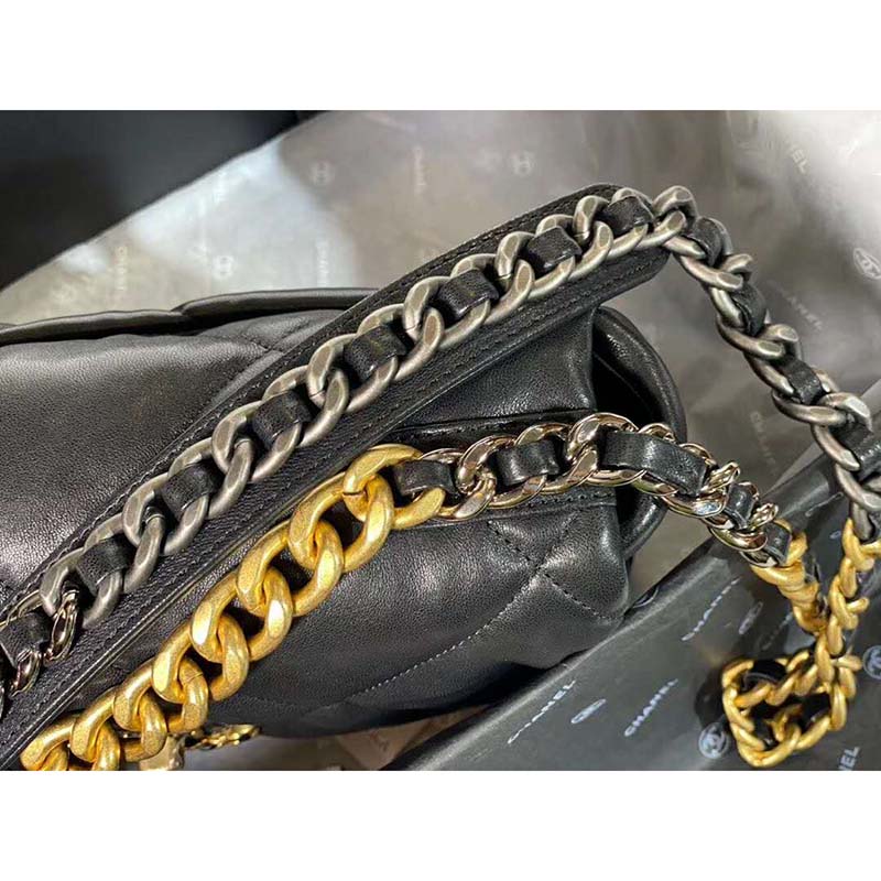 Chanel Women Chanel 19 Flap Bag in Goatskin Leather-Black