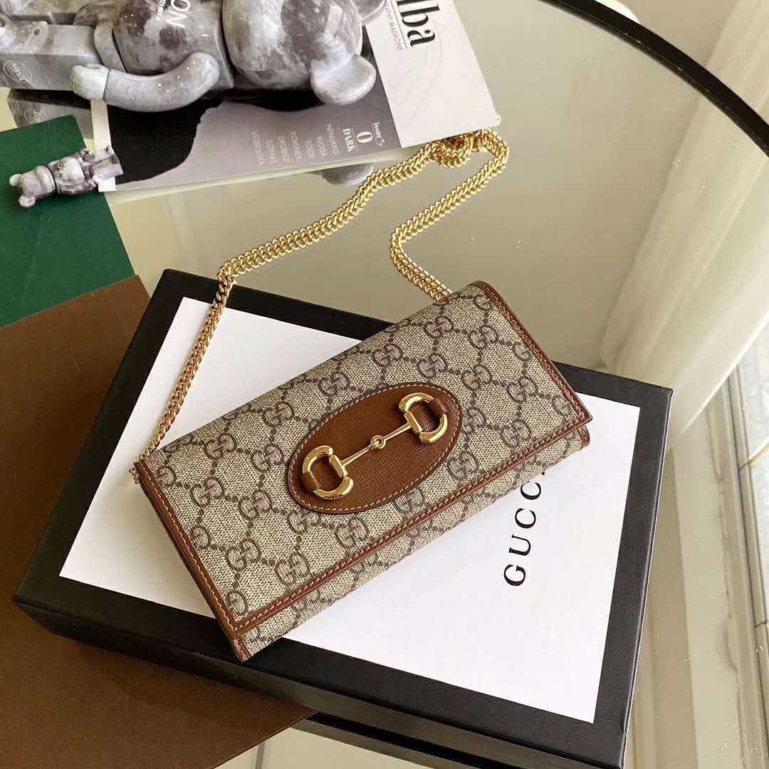 G*u*i gg unisex G*u*i 1955 horsebit wallet with chain-brown