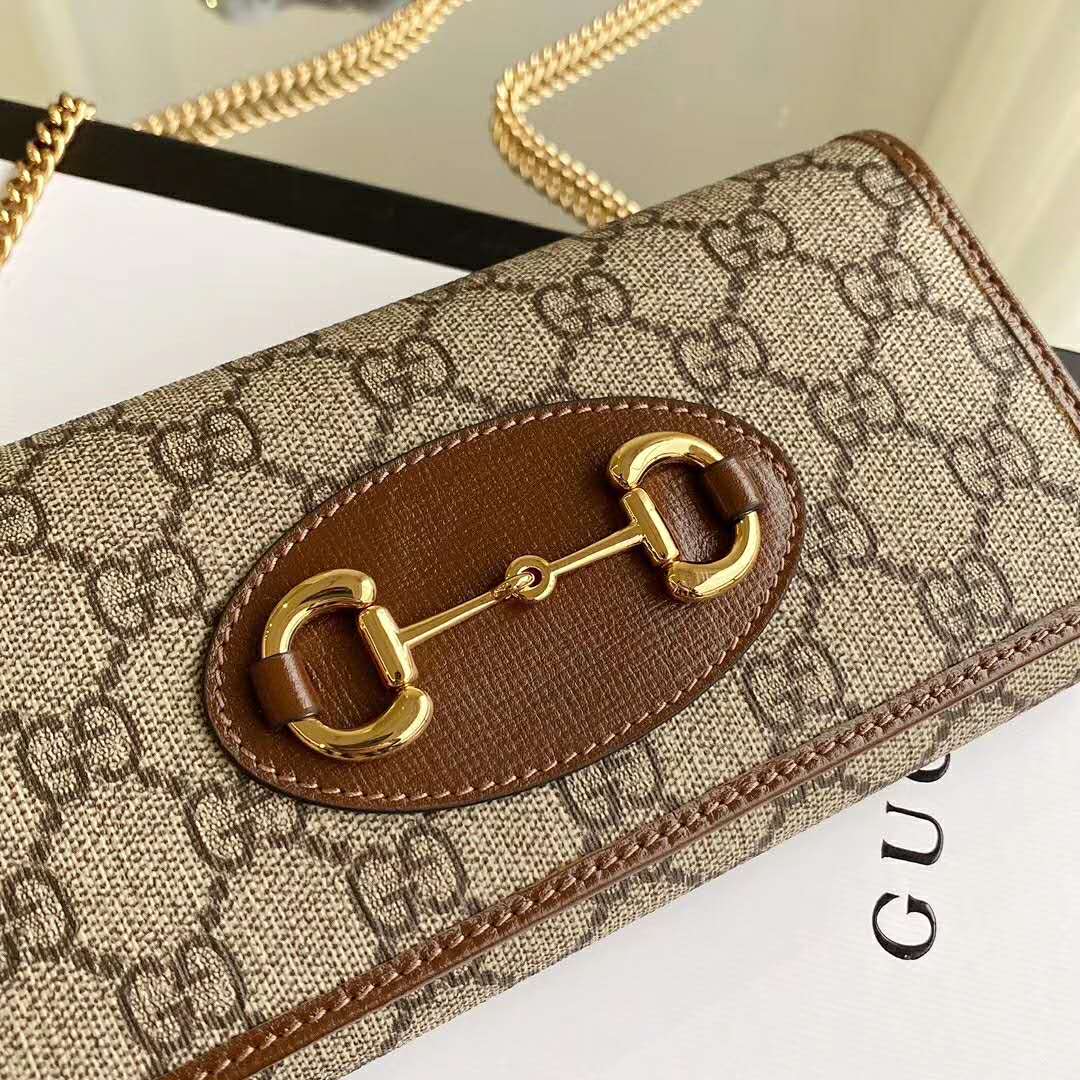 G*u*i gg unisex G*u*i 1955 horsebit wallet with chain-brown