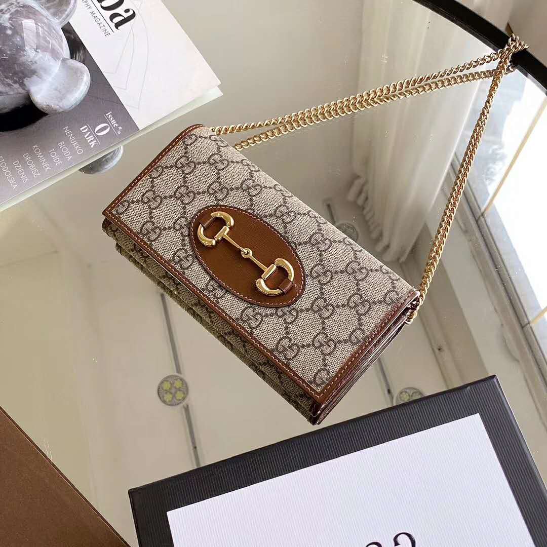 G*u*i gg unisex G*u*i 1955 horsebit wallet with chain-brown