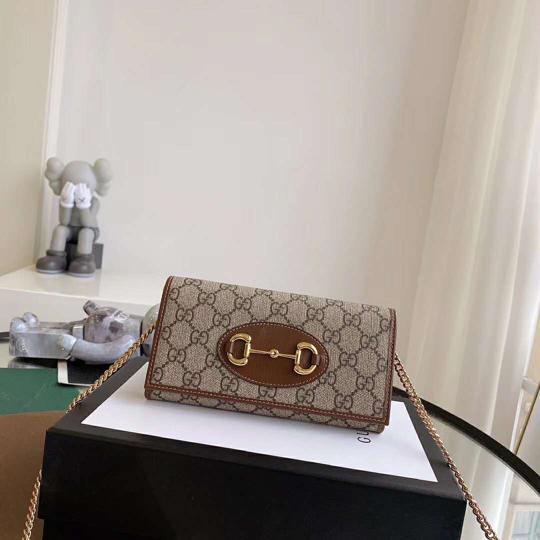 G*u*i gg unisex G*u*i 1955 horsebit wallet with chain-brown
