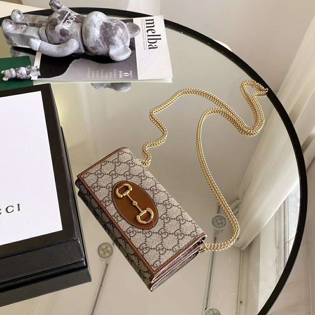 G*u*i gg unisex G*u*i 1955 horsebit wallet with chain-brown