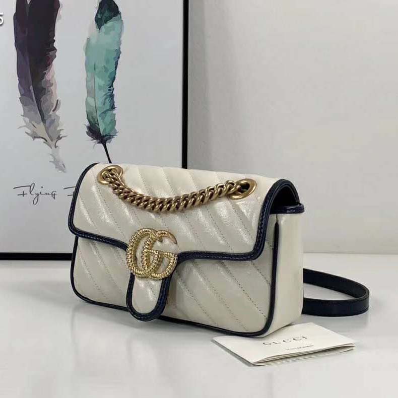 G*u*i gg women gg marmont small shoulder bag white diagonal matelassé quilted