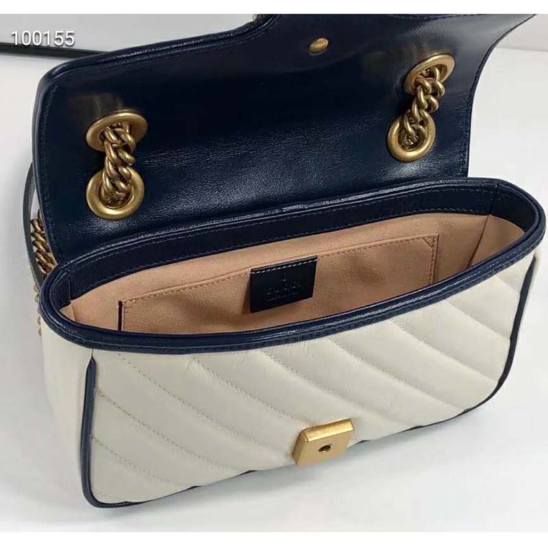 G*u*i gg women gg marmont small shoulder bag white diagonal matelassé quilted