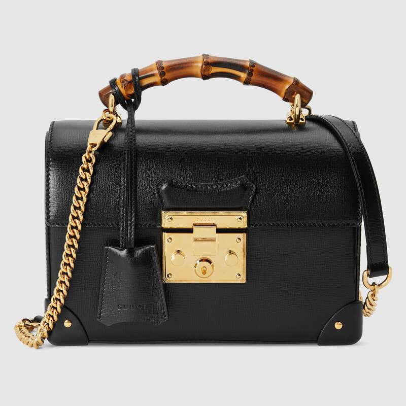 G*u*i gg women padlock small bamboo shoulder bag textured leather