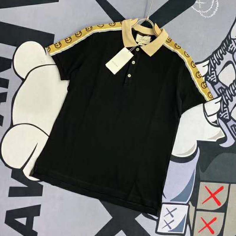 G*u*i gg women polo with interlocking g stripe black cotton