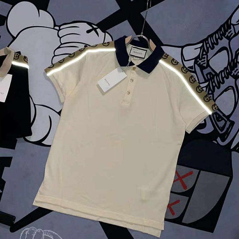 G*u*i gg women polo with interlocking g stripe white cotton