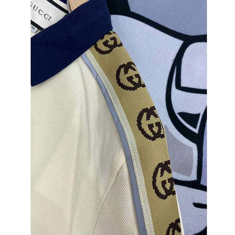 G*u*i gg men polo with interlocking g stripe white cotton