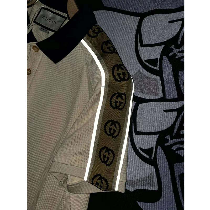 G*u*i gg men polo with interlocking g stripe white cotton