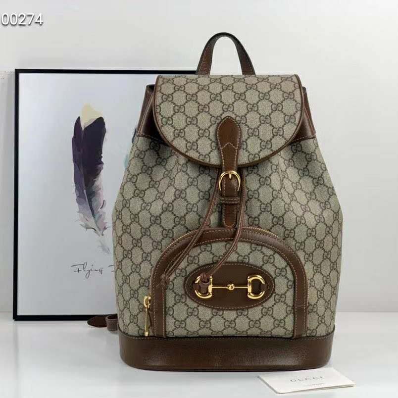 G*u*i gg unisex G*u*i 1955 horsebit backpack beige/ebony supreme canvas