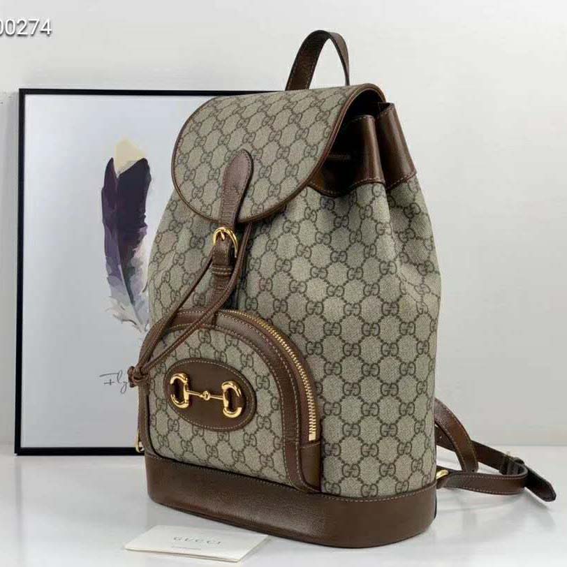 G*u*i gg unisex G*u*i 1955 horsebit backpack beige/ebony supreme canvas