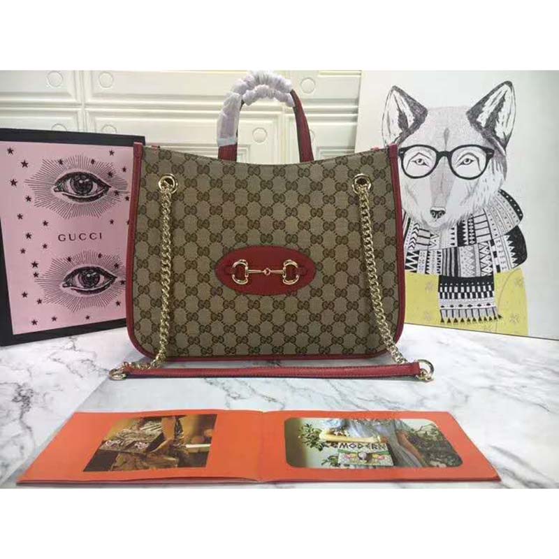 G*u*i gg unisex G*u*i 1955 horsebit large tote bag-red