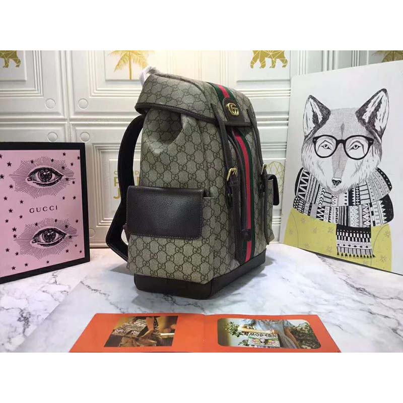 G*u*i gg unisex ophidia gg medium backpack beige/ebony supreme canvas