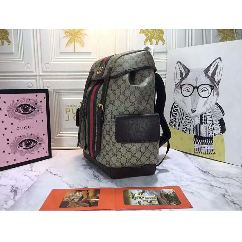 G*u*i gg unisex ophidia gg medium backpack beige/ebony supreme canvas