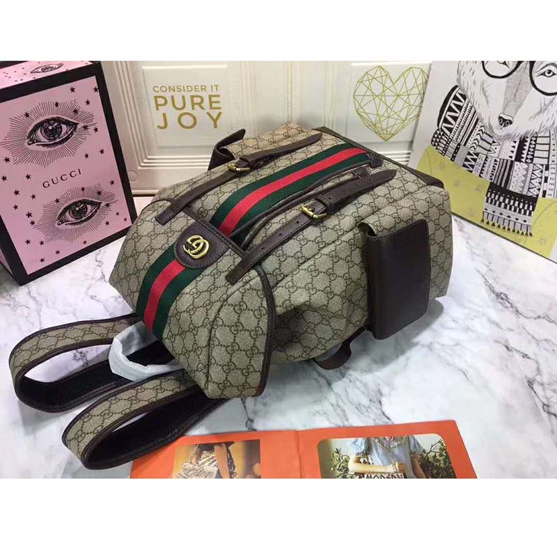 G*u*i gg unisex ophidia gg medium backpack beige/ebony supreme canvas