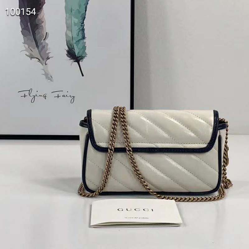 G*u*i gg women gg marmont super mini bag white diagonal matelassé