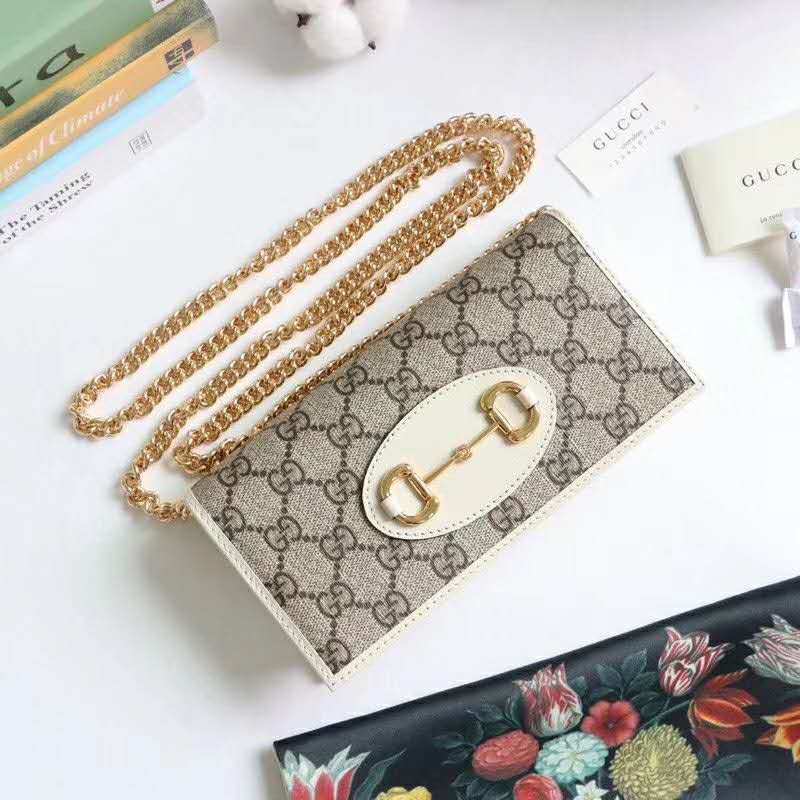 G*u*i gg unisex G*u*i 1955 horsebit wallet with chain-white