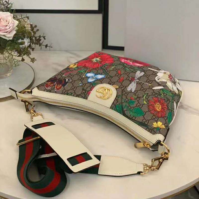 G*u*i gg women gg flora shoulder bag beige/ebony supreme canvas