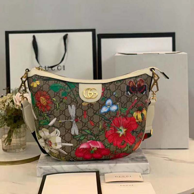 G*u*i gg women gg flora shoulder bag beige/ebony supreme canvas