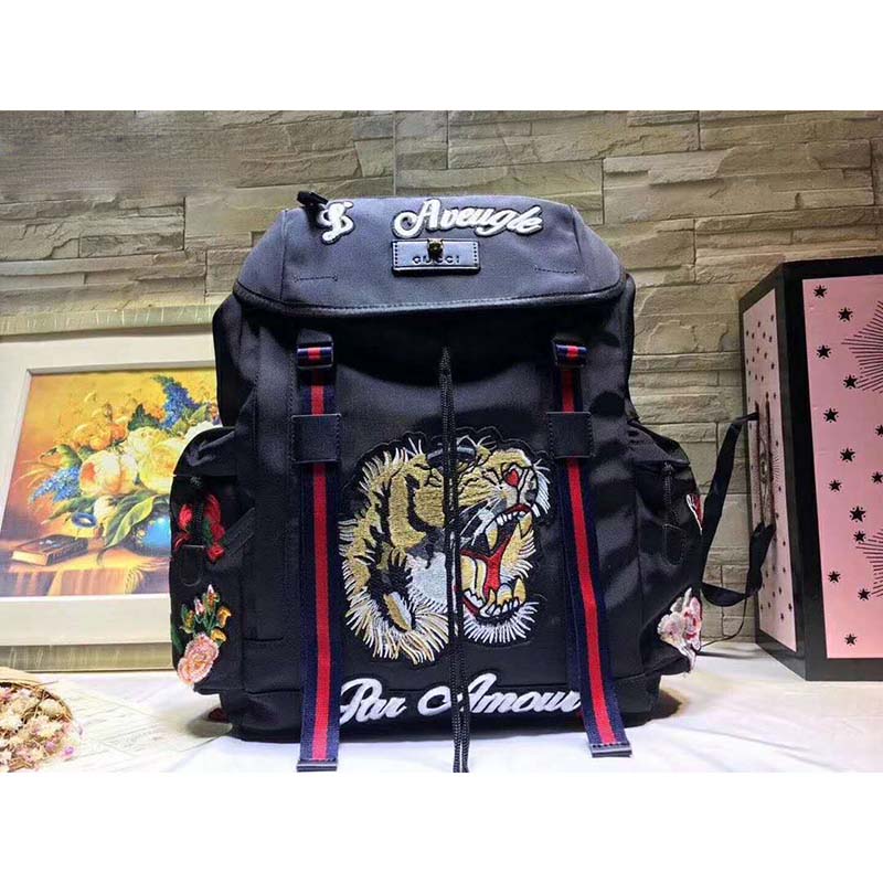 G*u*i gg unisex backpack with embroidery black techno canvas
