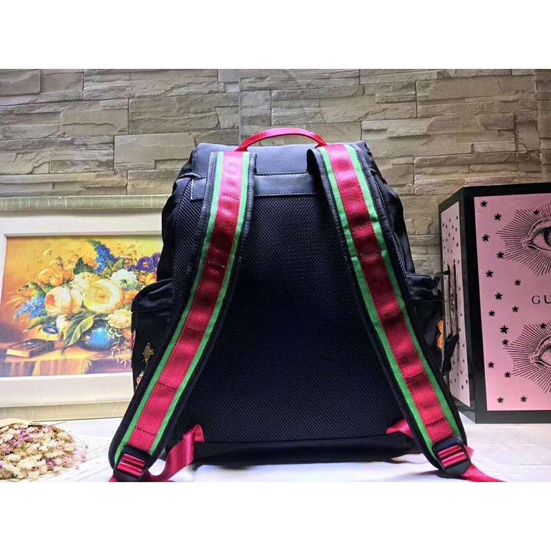 G*u*i gg unisex backpack with embroidery black techno canvas